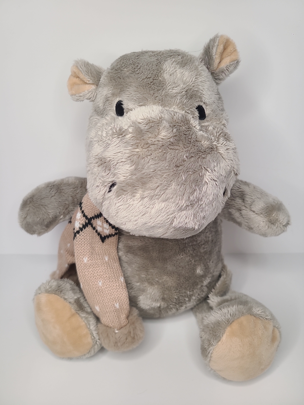 Gray Hippo Plush with Cozy Scarf - Kids Stuffed Animal